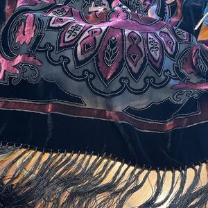 Elegant Velvet and Silk Vintage Burnout Scarf with Fringe